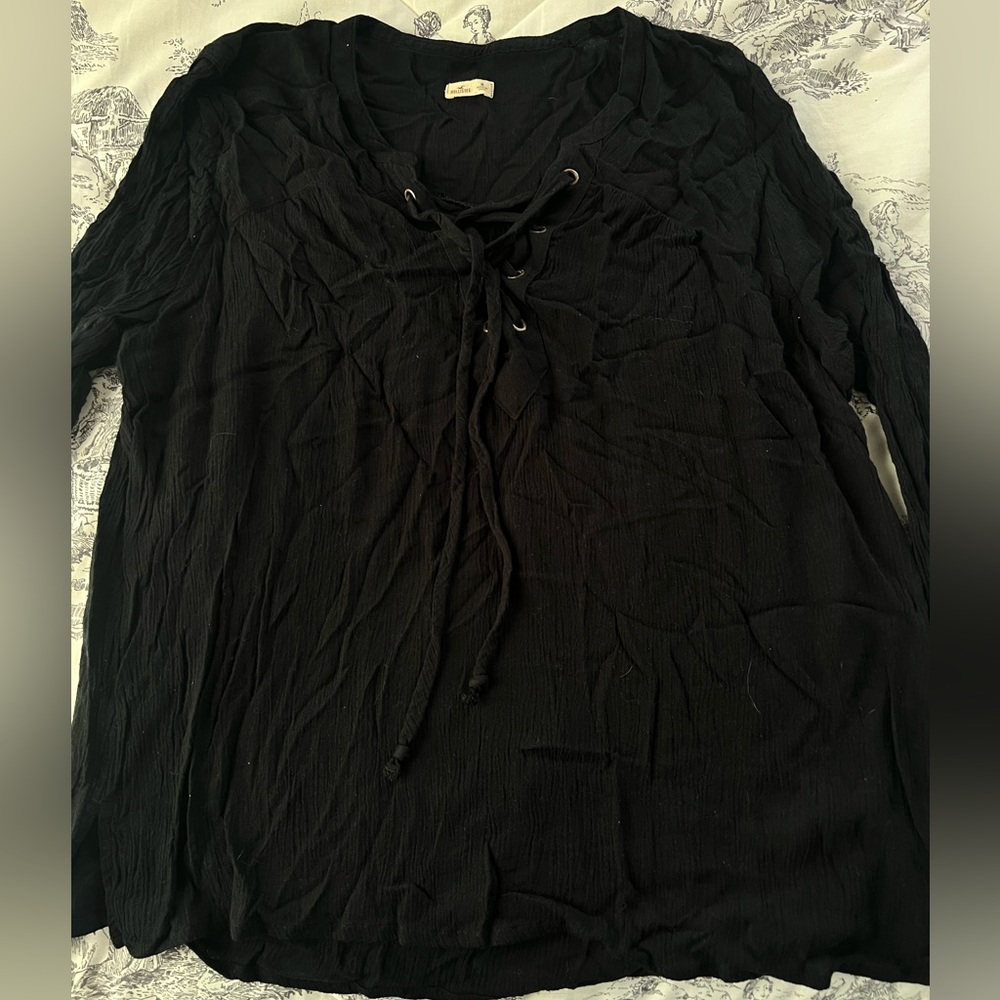 Hollister black long-sleeve lace-up top